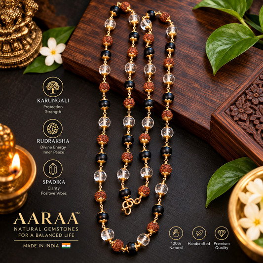 Karungali, Rudraksha, Spadika Mala – Protection. Peace. Positivity